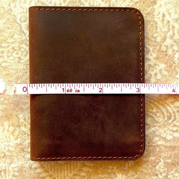 Brand New Genuine Leather Brown Slim Bifold Wallet Card Holder Handmade - Picture 11 of 16